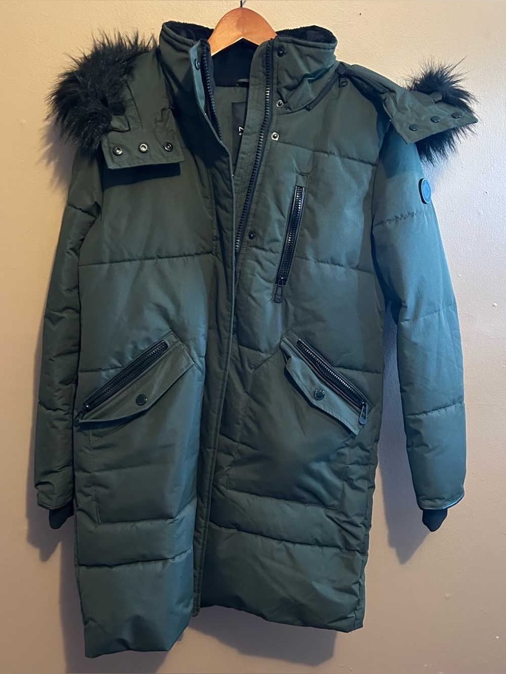 Noize Meg Quilted Parka Coat Jacket Removable Faux Fur Hood Size Large